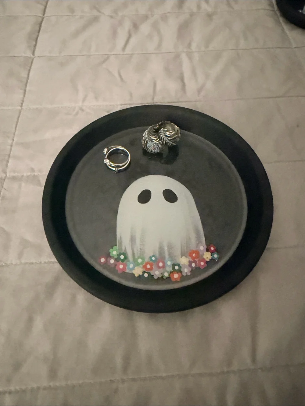 Hand-Painted Ghost Plate with Floral Trim